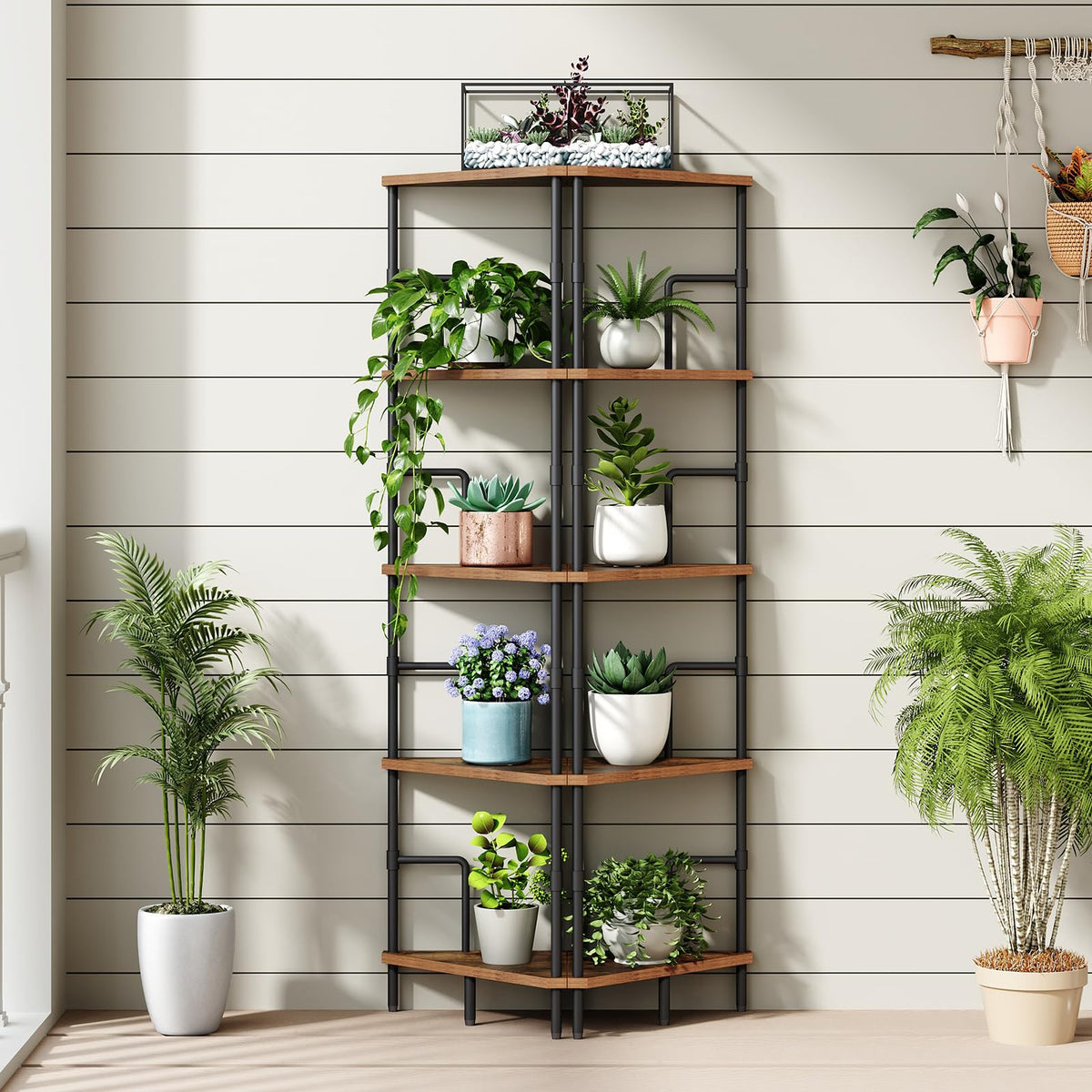 5-Tier Tall Corner Bookshelf with Metal Frame N842878