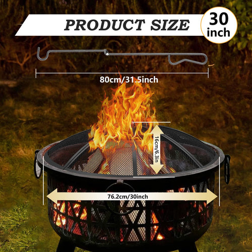 30 Inch Heavy Duty Metal Mesh Fire Pit Spark Screen with Handle & Poker K503