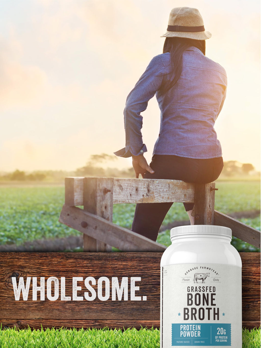 Grass Fed Bone Broth Protein Powder 35.2 oz 20g Protein Non-GMO Gluten Free V5882