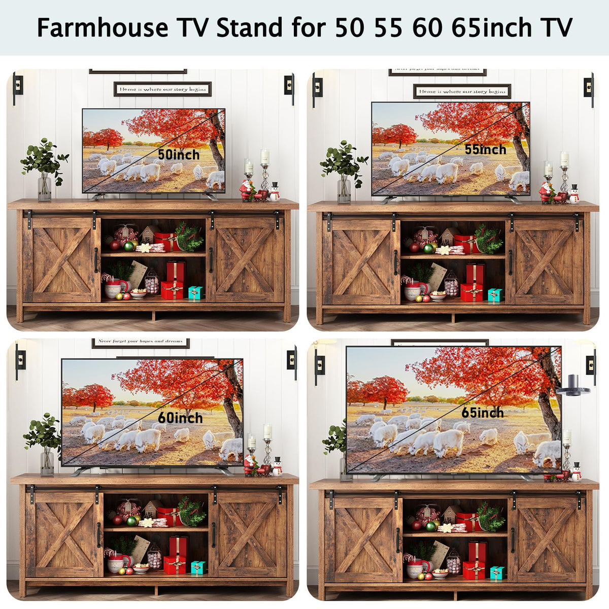 Farmhouse TV Stand with Adjustable Shelves & Sliding Barn Door X1769