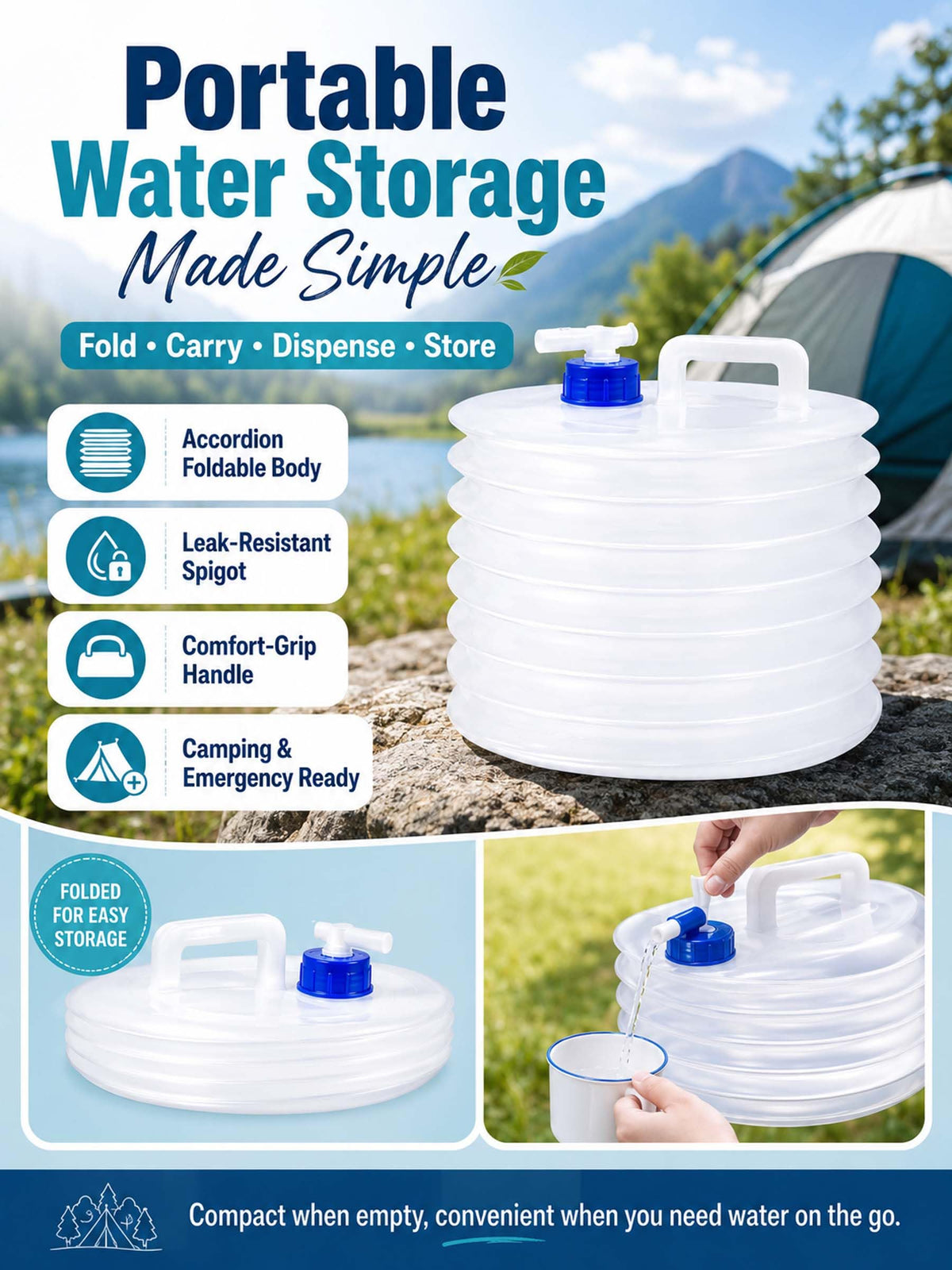 Collapsible 10L Water Container with Spigot K16650