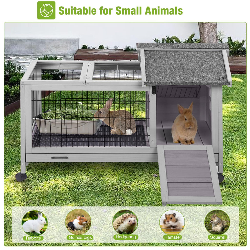 Wooden Rabbit Hutch with Removable Wire Netting and Leak Proof Tray K5037