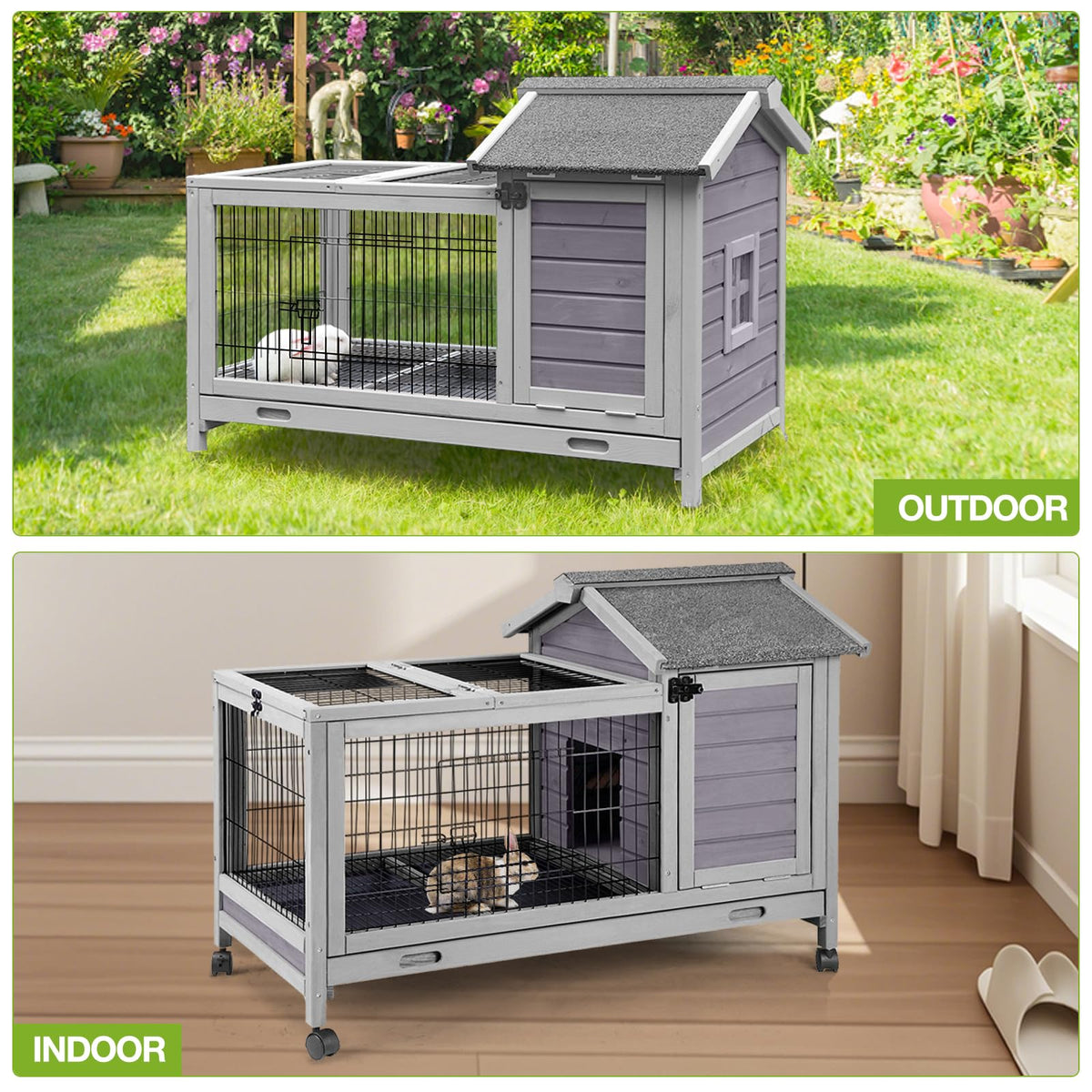 Wooden Rabbit Hutch with Removable Wire Netting and Leak Proof Tray K5037