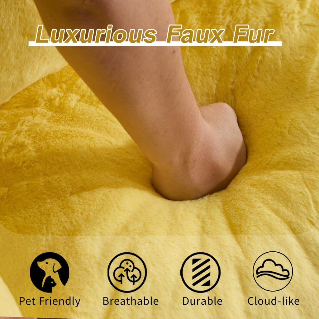 Oversized Yellow Fluffy Loveseat with Pillows I89449