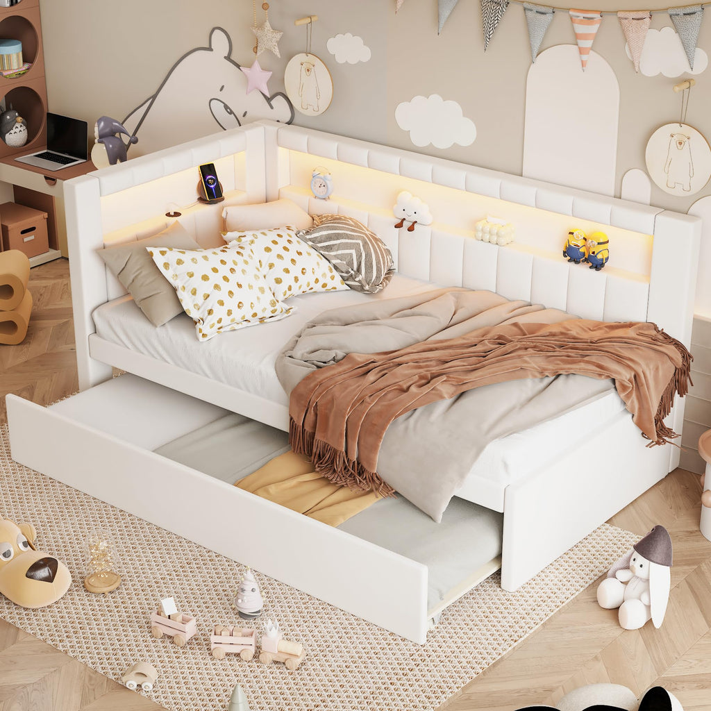 White Twin Size Upholstered Daybed with Trundle K102150
