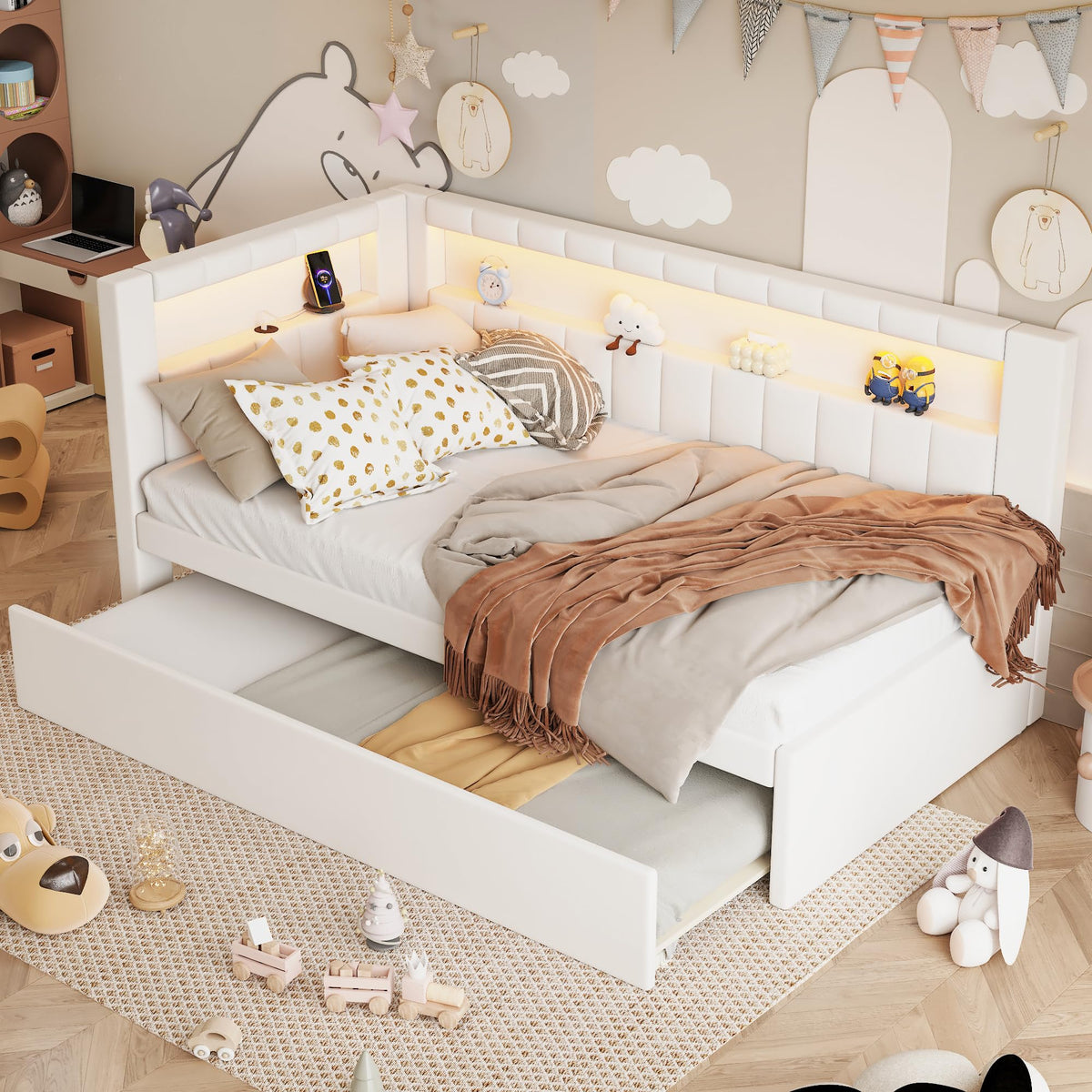 White Twin Size Upholstered Daybed with Trundle K102150