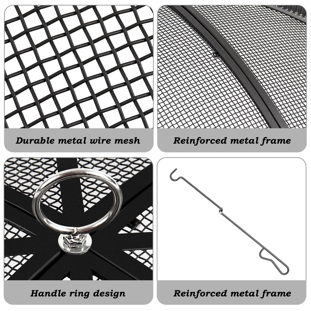 30 Inch Heavy Duty Metal Mesh Fire Pit Spark Screen with Handle & Poker K503