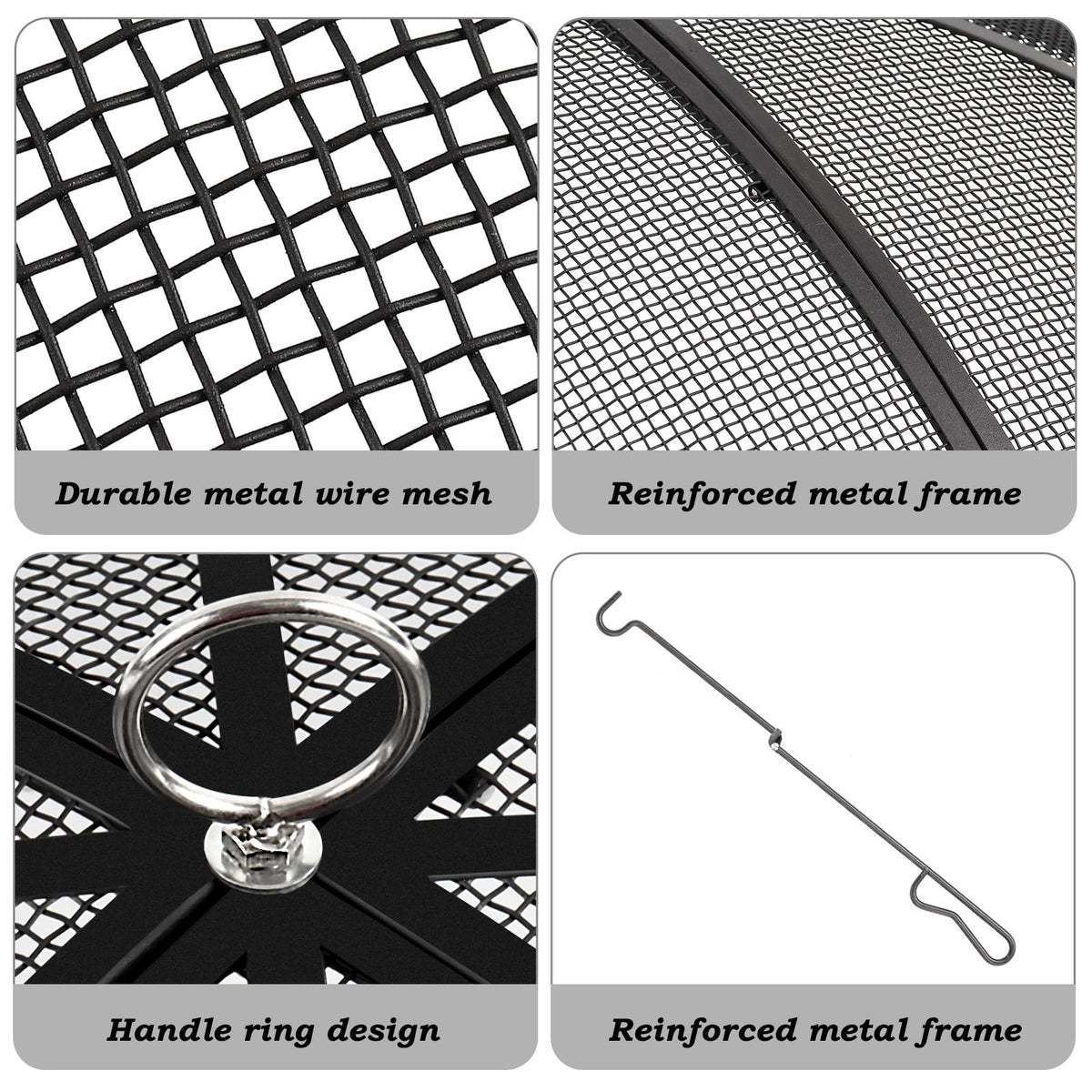 30 Inch Heavy Duty Metal Mesh Fire Pit Spark Screen with Handle & Poker K503