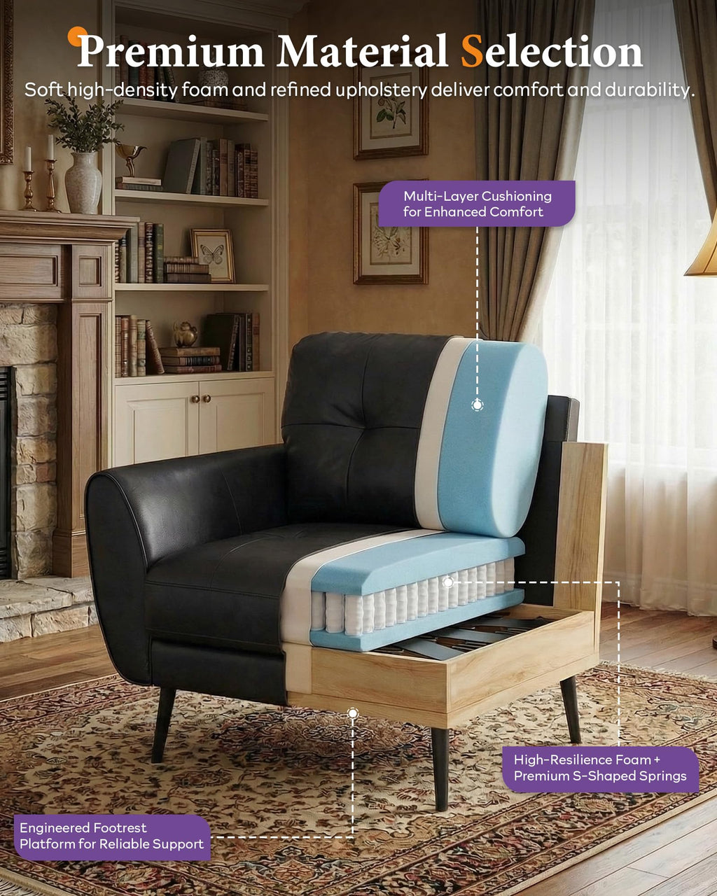 Black Leather Tufted Accent Chair K3965