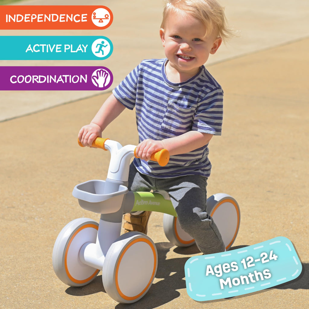 12-24 Month 4 Wheels Adjustable Seat Baby Balance Bike with Storage Basket I6805