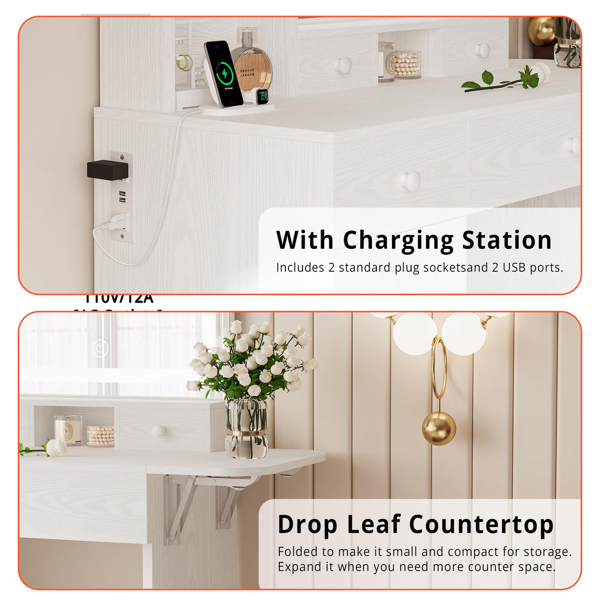 Vanity Desk with Charging Station and Storage Q520243