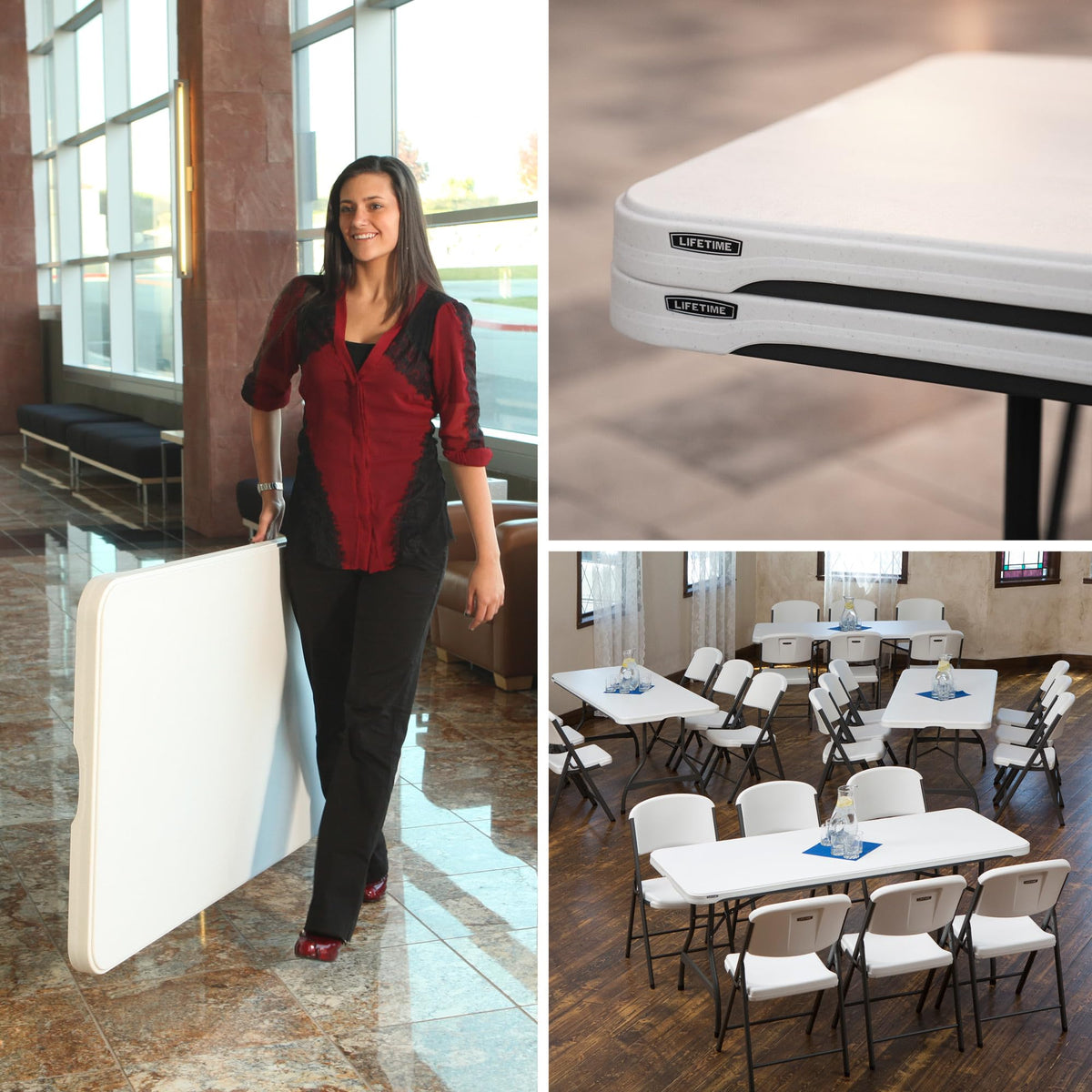 6 Ft Rectangular 4 Folding Tables and 24 Chairs Set White Granite O218077