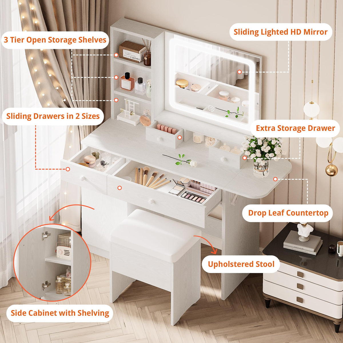 Vanity Desk with Charging Station and Storage Q520243