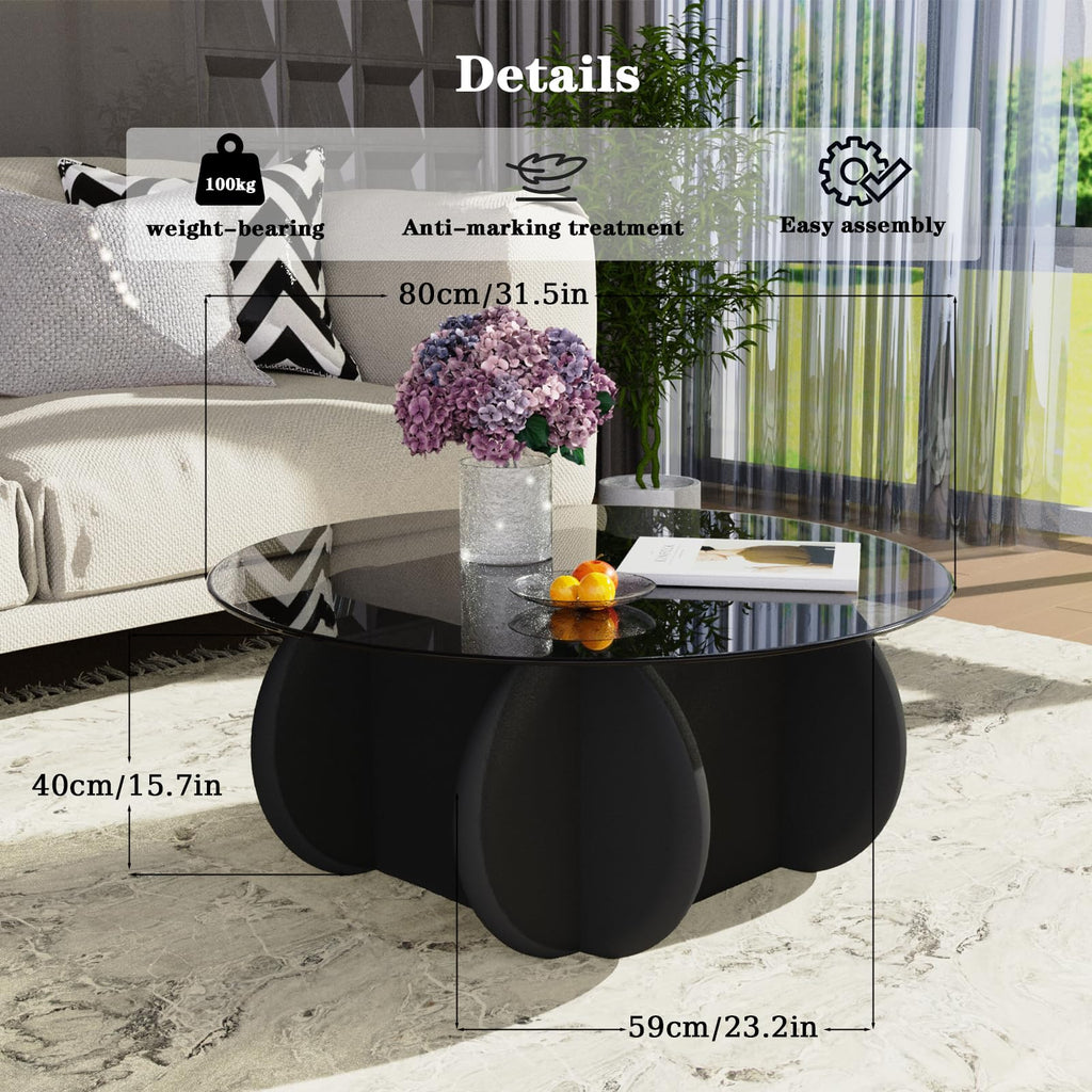 Black Round Glass Top Coffee Table E5505