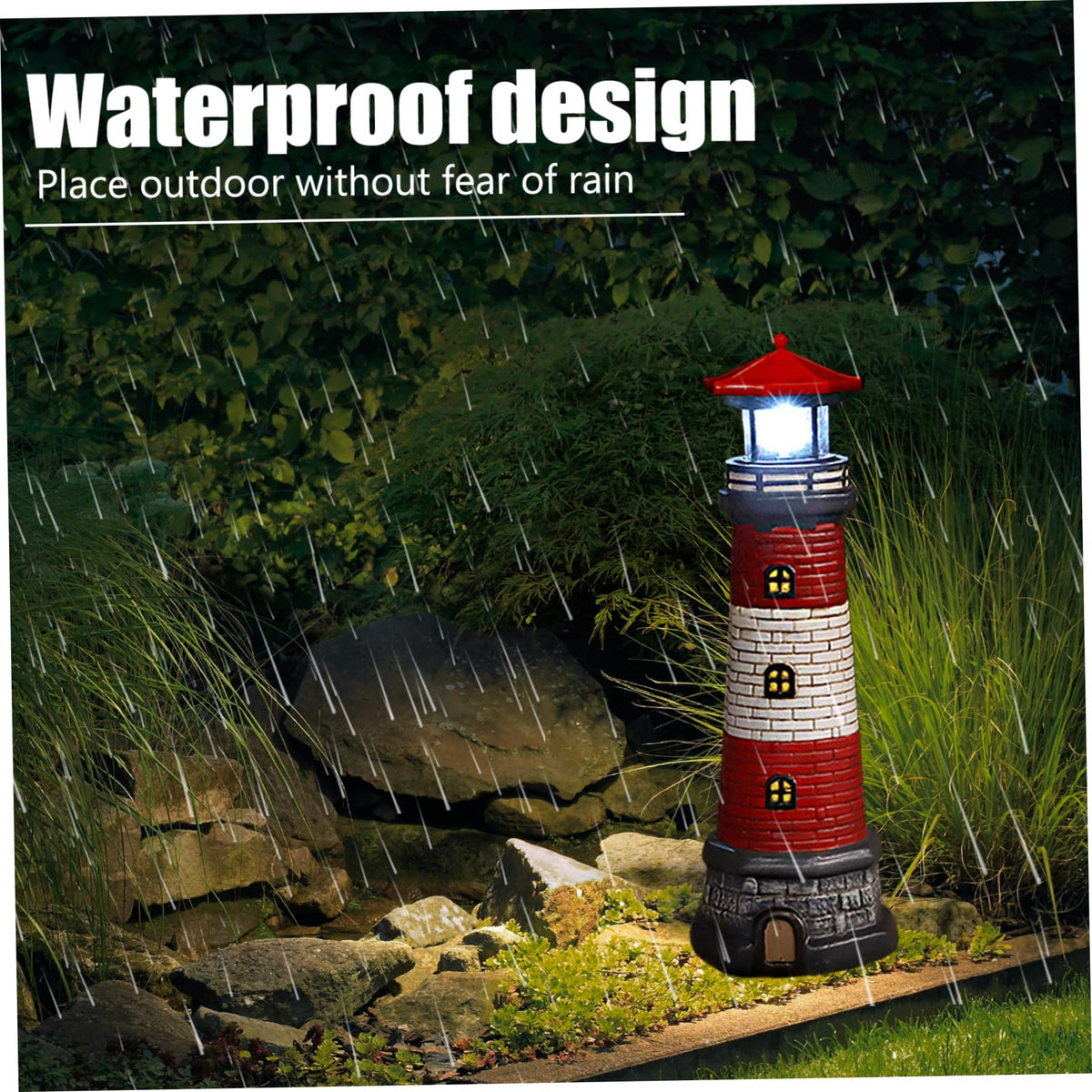Solar Lighthouse with Rotating LED Lights Waterproof Lighthouse Statue A930
