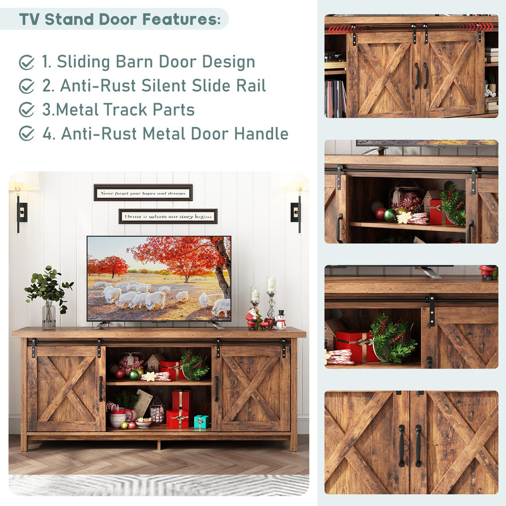 Farmhouse TV Stand with Adjustable Shelves & Sliding Barn Door X1769