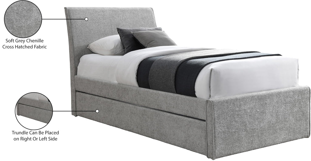 Grey Chenille Twin Trundle Bed D4225