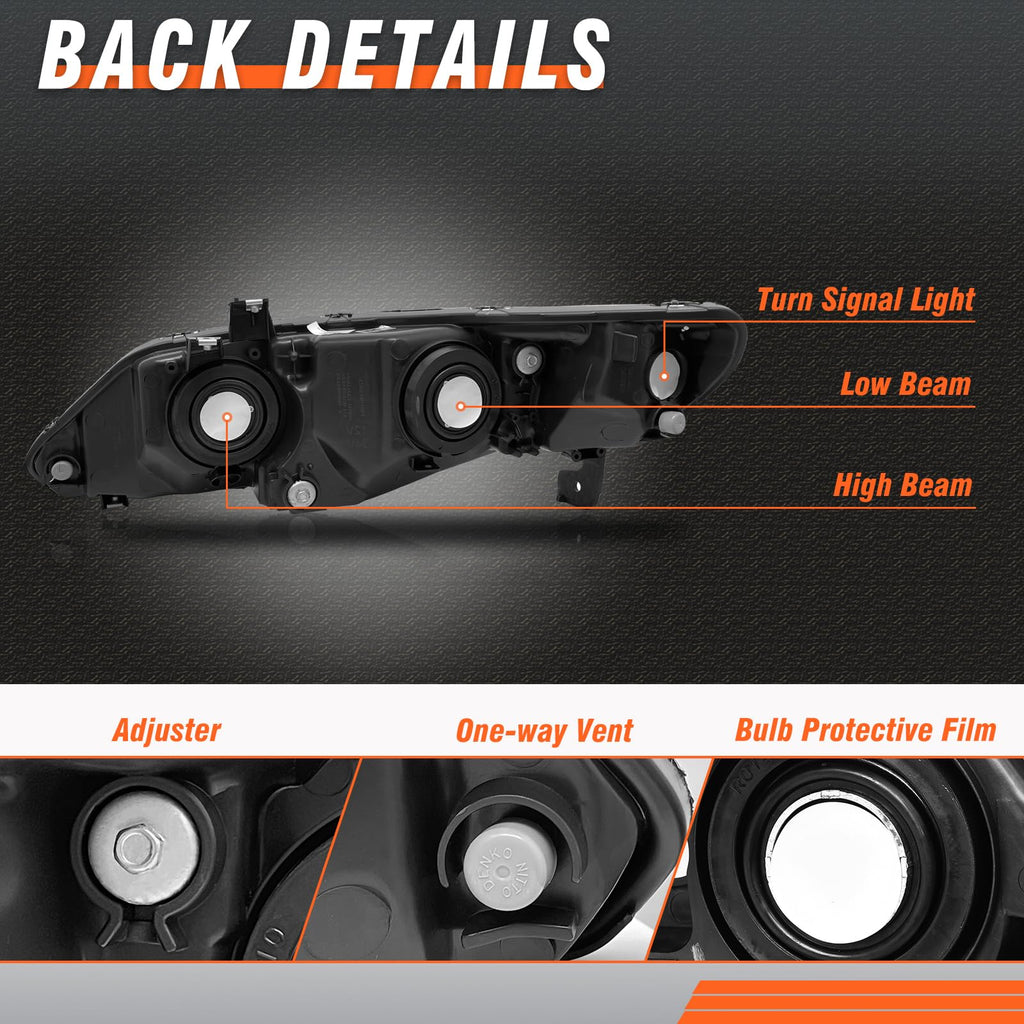 2006-2011 Honda Civic Black Clear Headlights Assembly Pair S27081