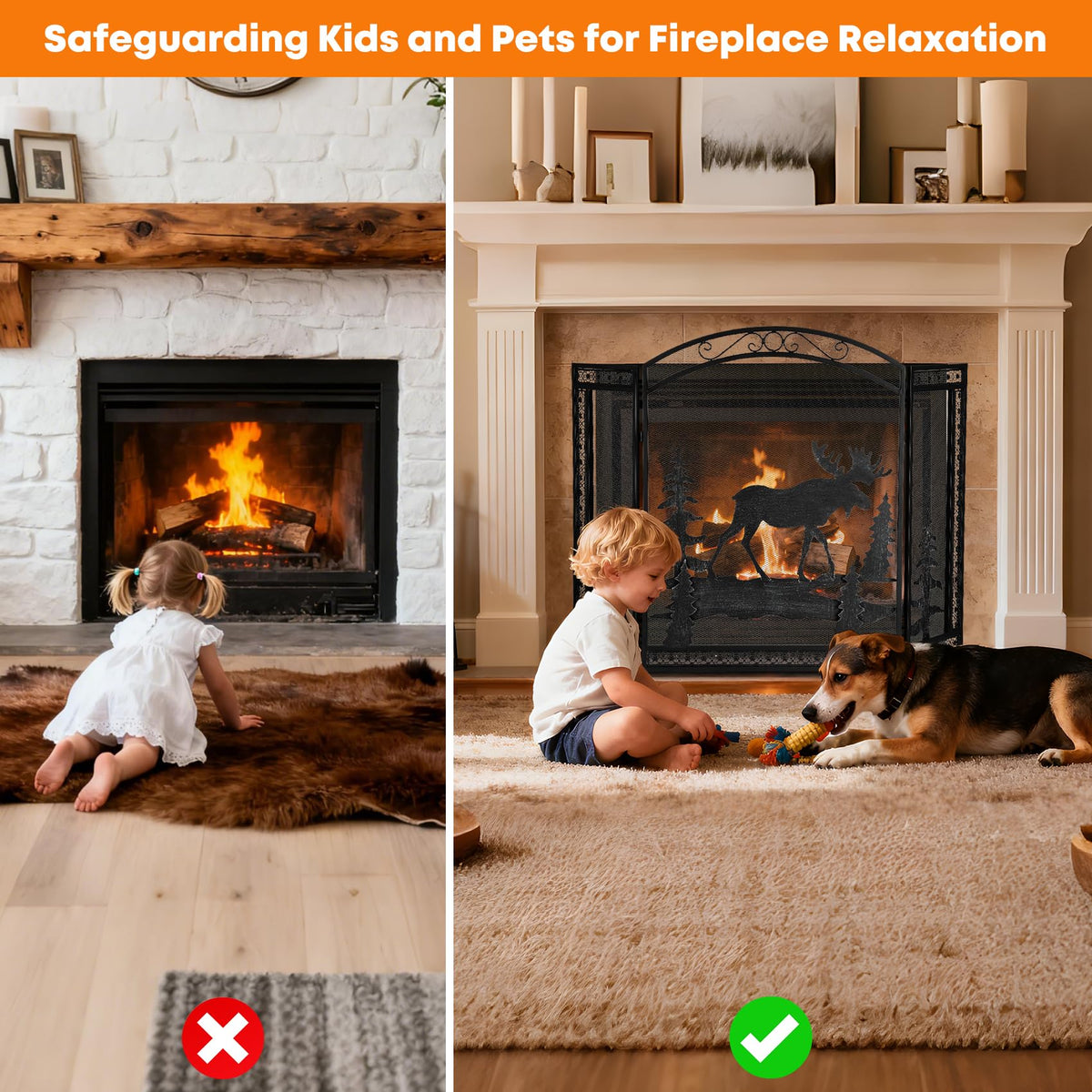 3 Panel Fireplace Screen with Guard Grate C5273