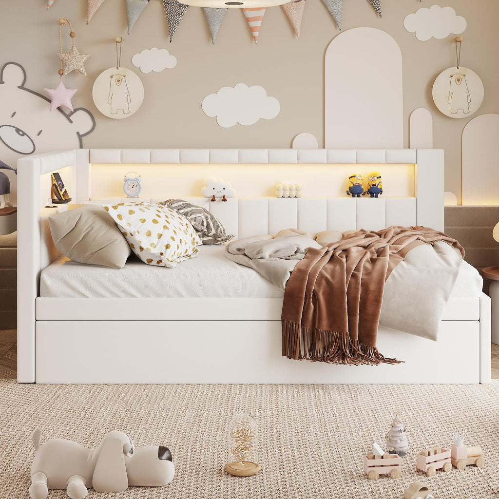 White Twin Size Upholstered Daybed with Trundle K102150