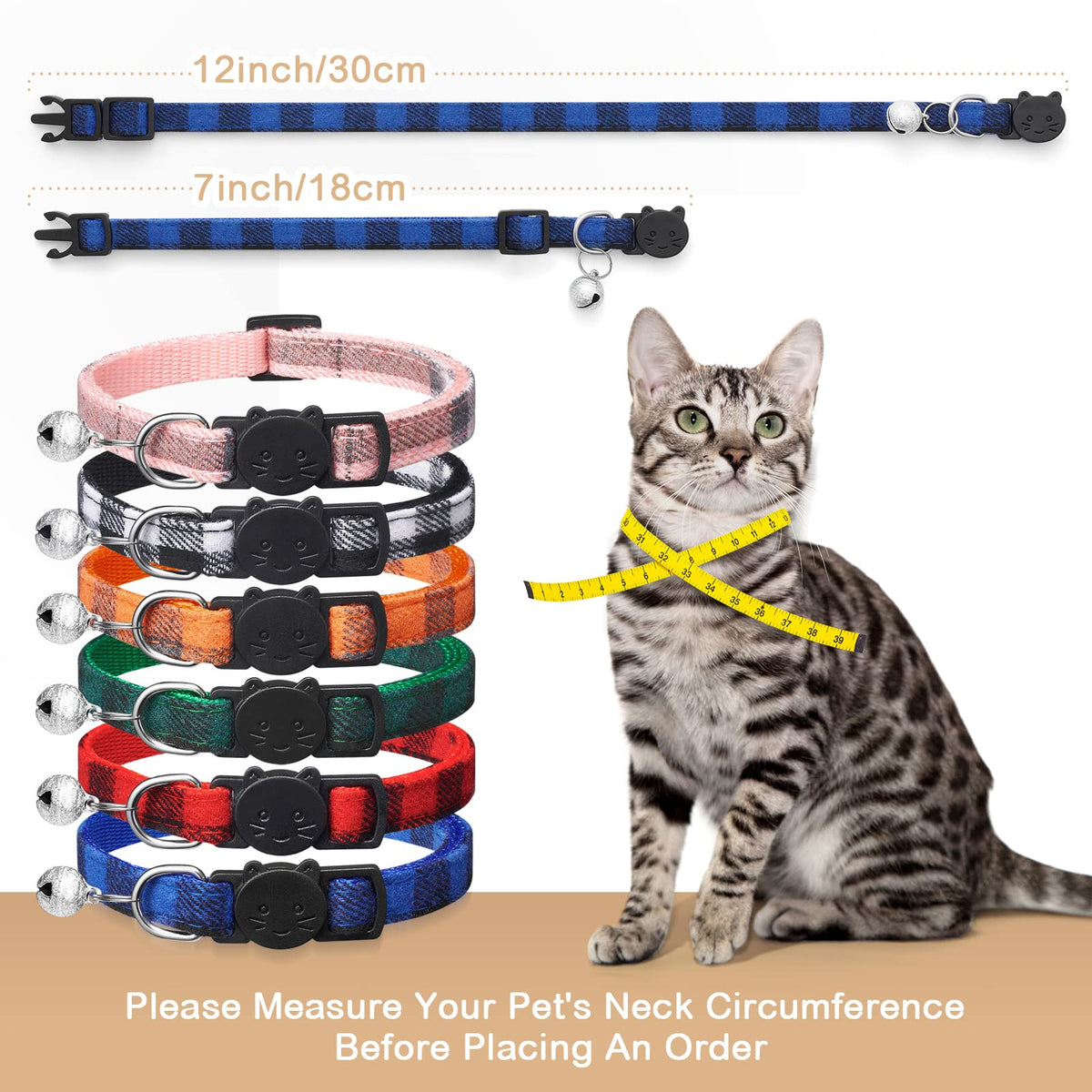 6 Pack Plaid Cat Collars with Bells Y8902