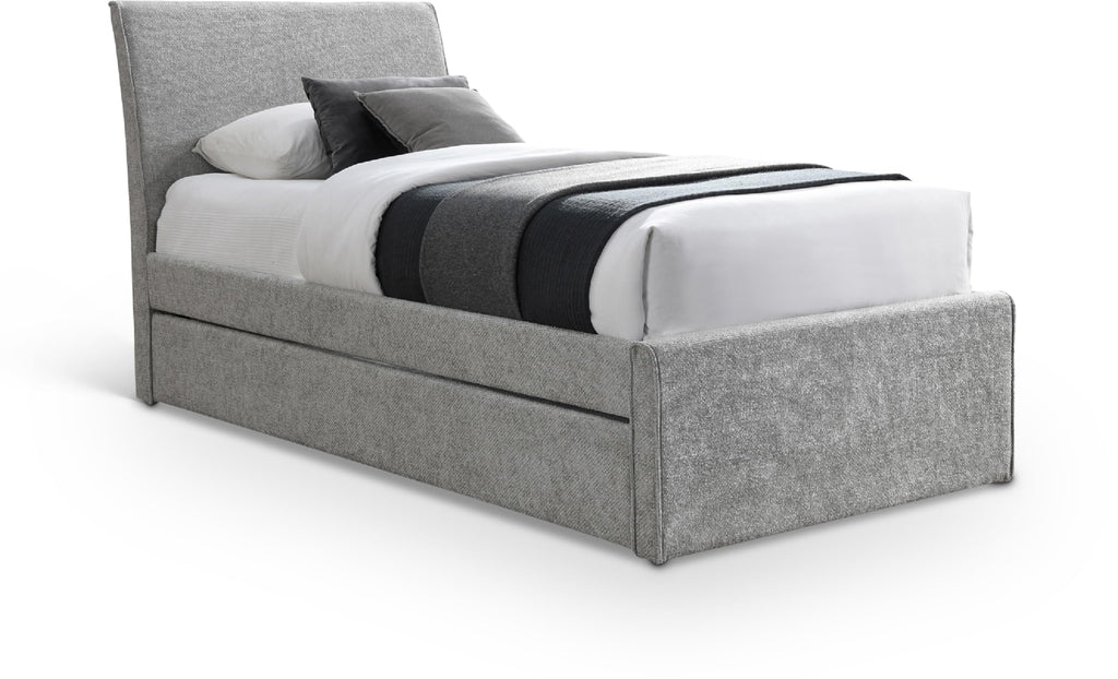 Grey Chenille Twin Trundle Bed D4225