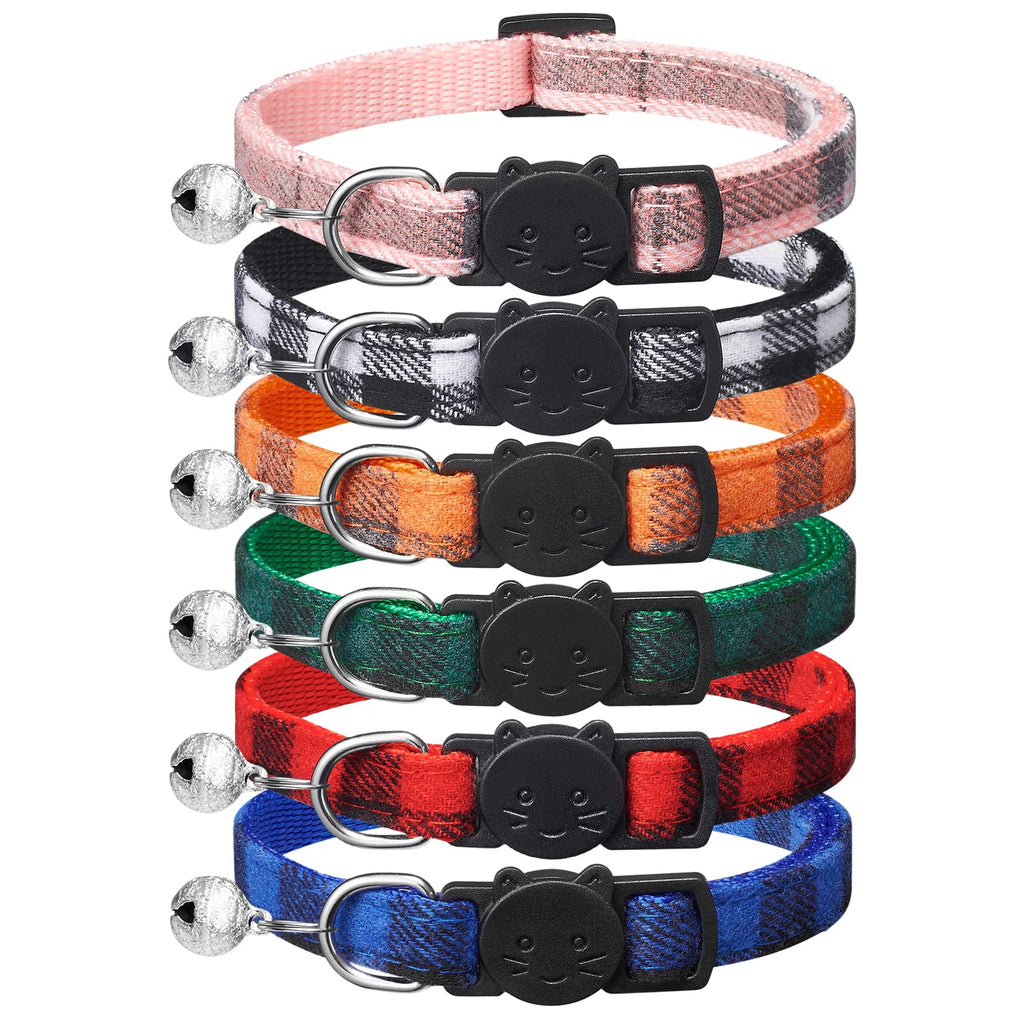 6 Pack Plaid Cat Collars with Bells Y8902