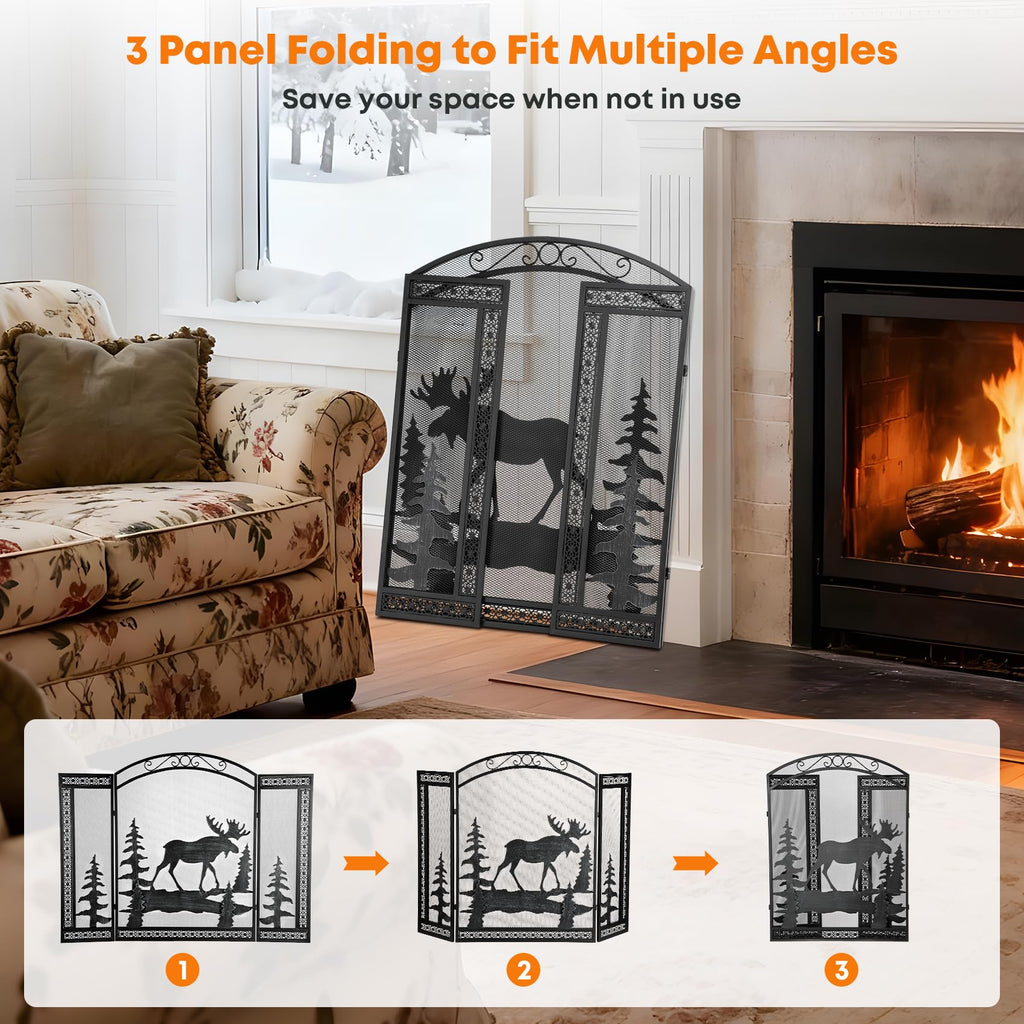 3 Panel Fireplace Screen with Guard Grate C5273