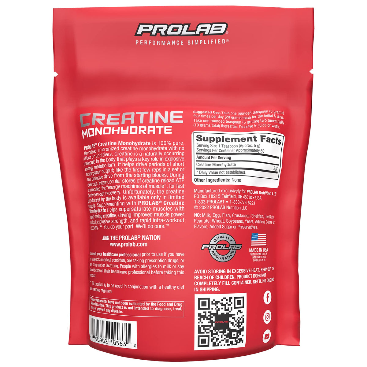 Creatine Monohydrate Powder 5g 300g 60 Servings A876872