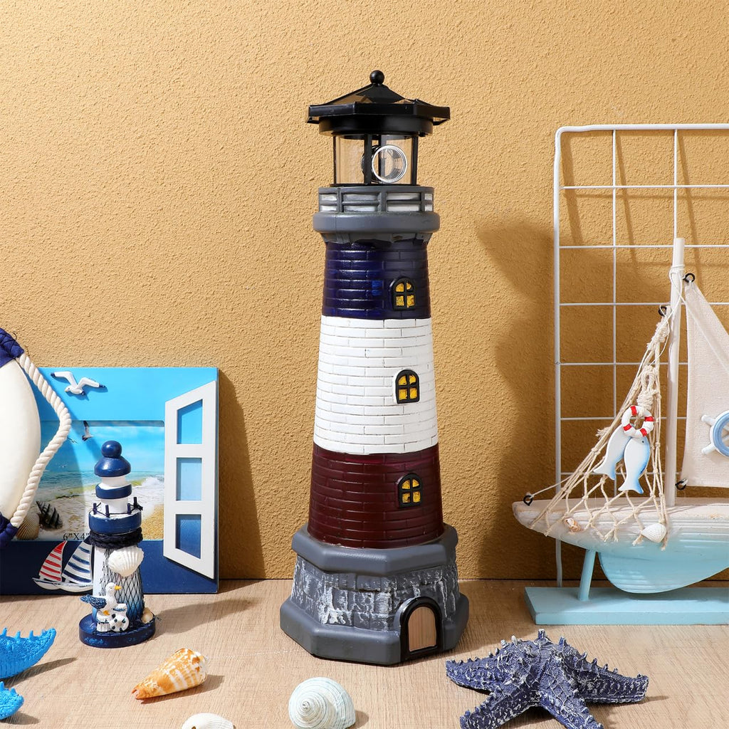 Solar Lighthouse Statue, Resin Waterproof, Black, 4.72 X 4.72 X 14.76 Inches P3110