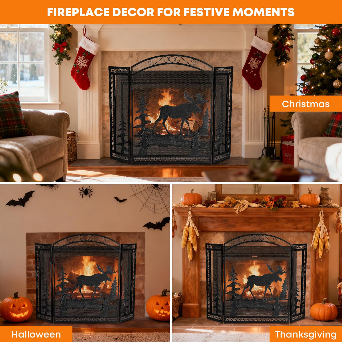 3 Panel Fireplace Screen with Guard Grate C5273