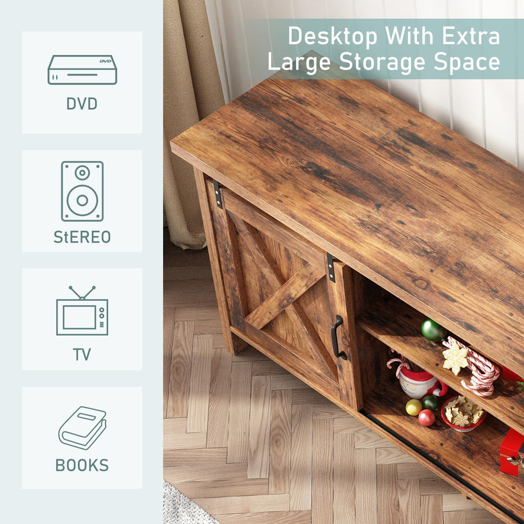 Farmhouse TV Stand with Adjustable Shelves & Sliding Barn Door X1769