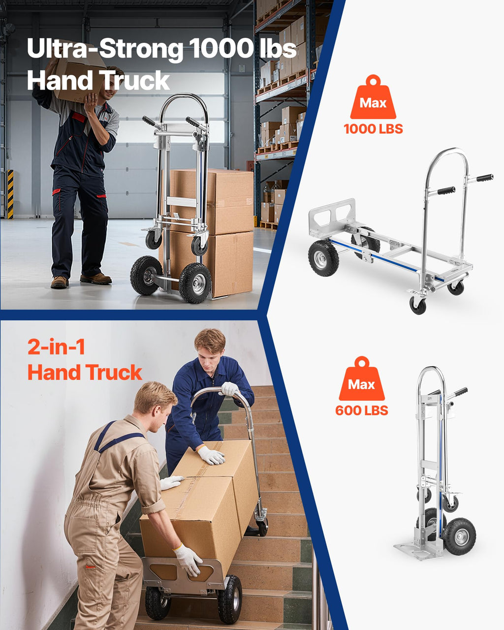 2 in 1 Convertible Hand Truck Dolly 1000 lbs F7879