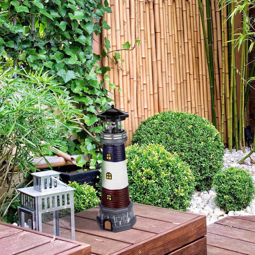 Solar Lighthouse Statue, Resin Waterproof, Black, 4.72 X 4.72 X 14.76 Inches P3110