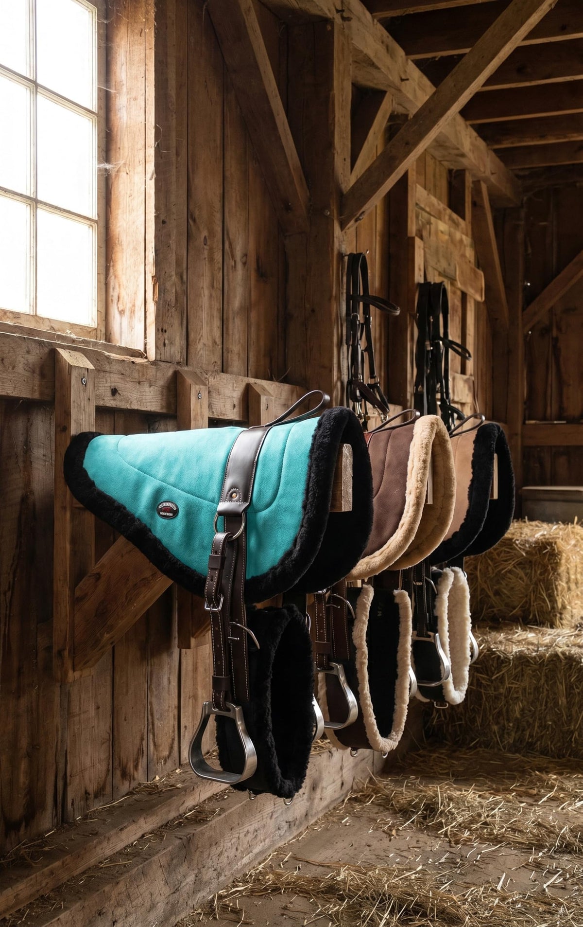Turquoise Suede Leather Western Saddle Pad with Stirrups I167125