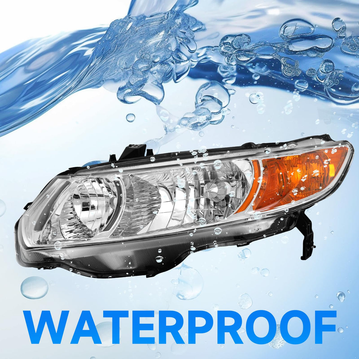 Headlight Assembly for 2006-2011 Honda Civic 2-Door Chrome Housing Amber Reflector R805569