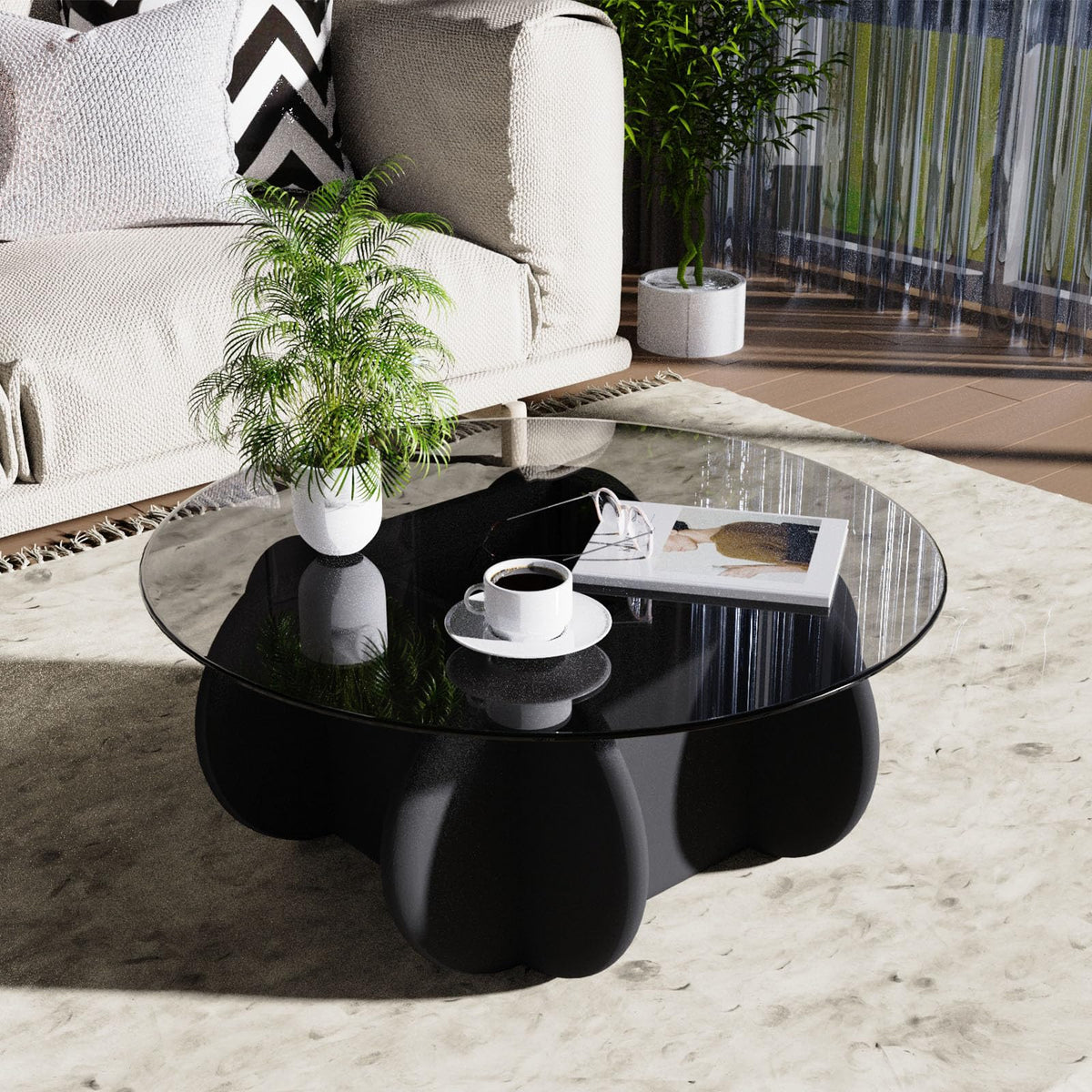 Black Round Glass Top Coffee Table E5505