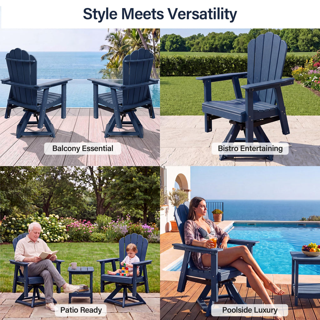 Blue 360° Swivel HDPE Adirondack Glider Chair J286174