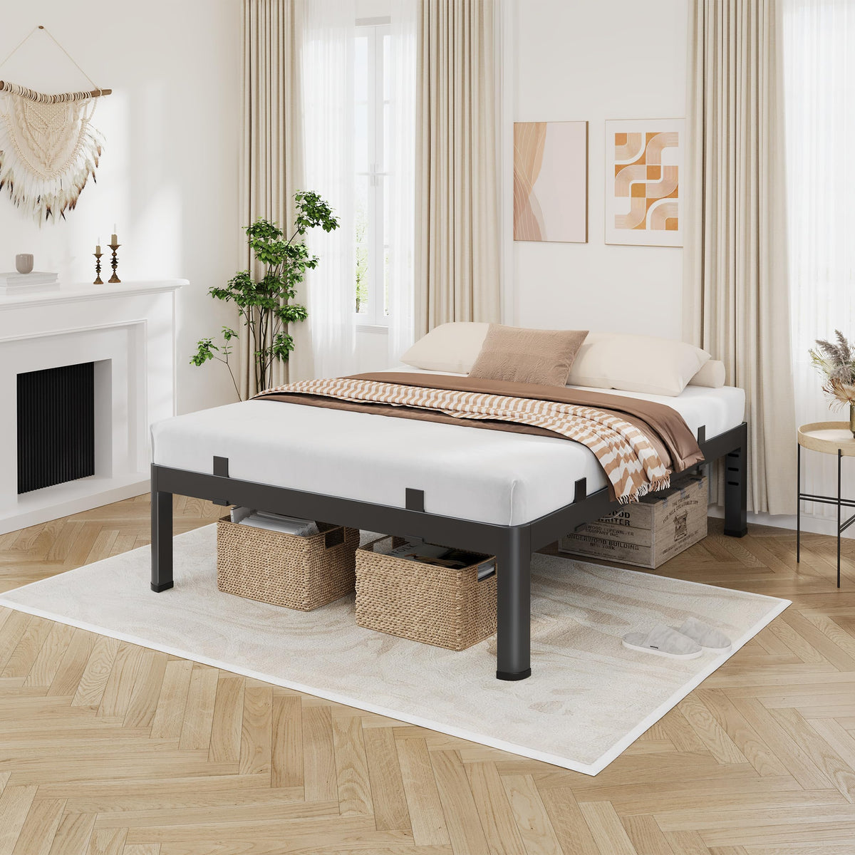 18 Inch Metal King Bed Frame with Steel Support V9695