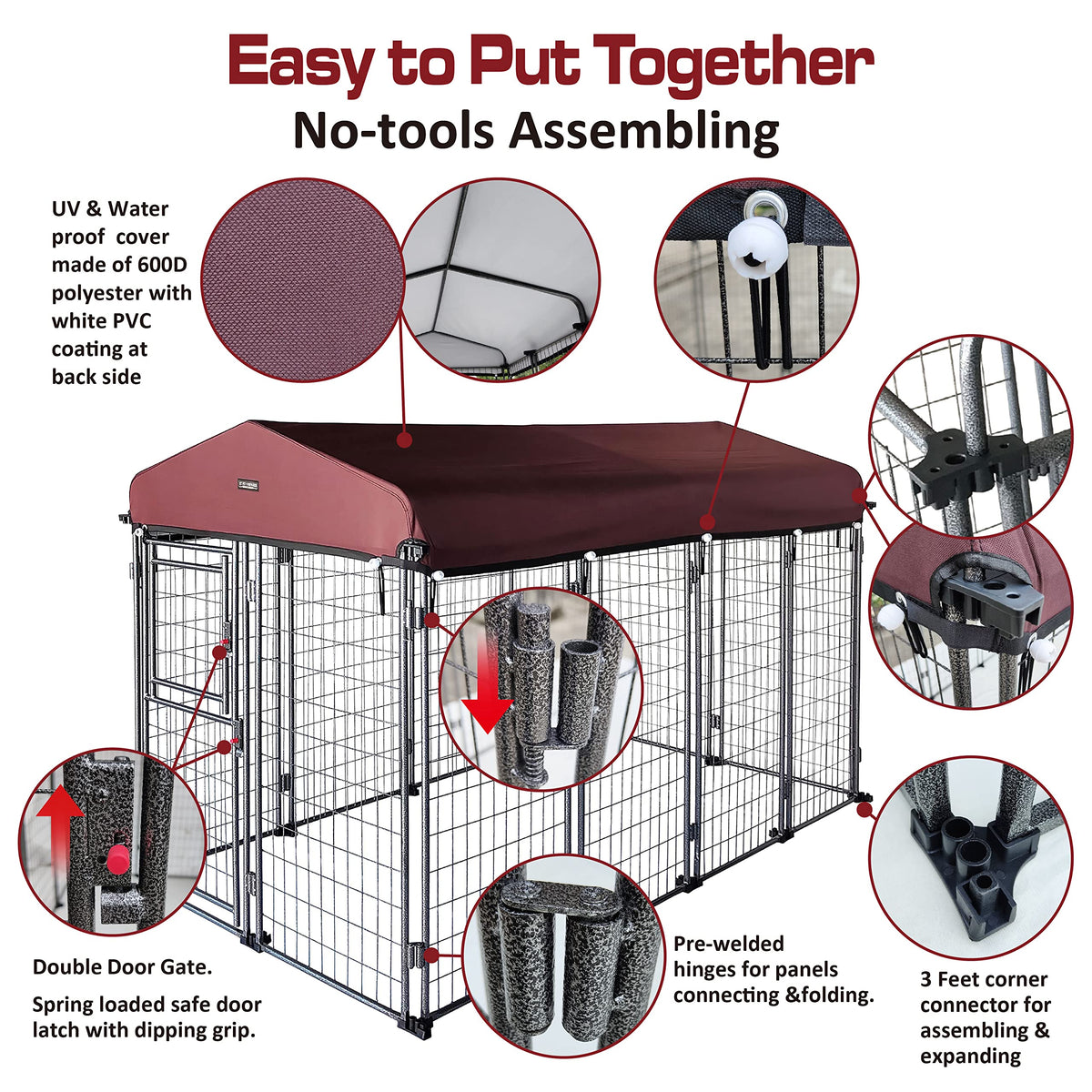 8' x 4' x 5' Outdoor Dog Kennel with Roof Cover S714235