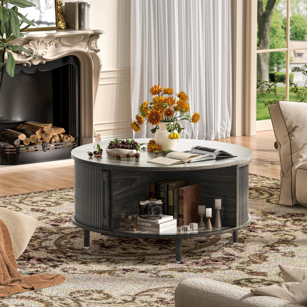 Round Coffee Table, 31.5" Lift-Top with Storage, Grey R70464