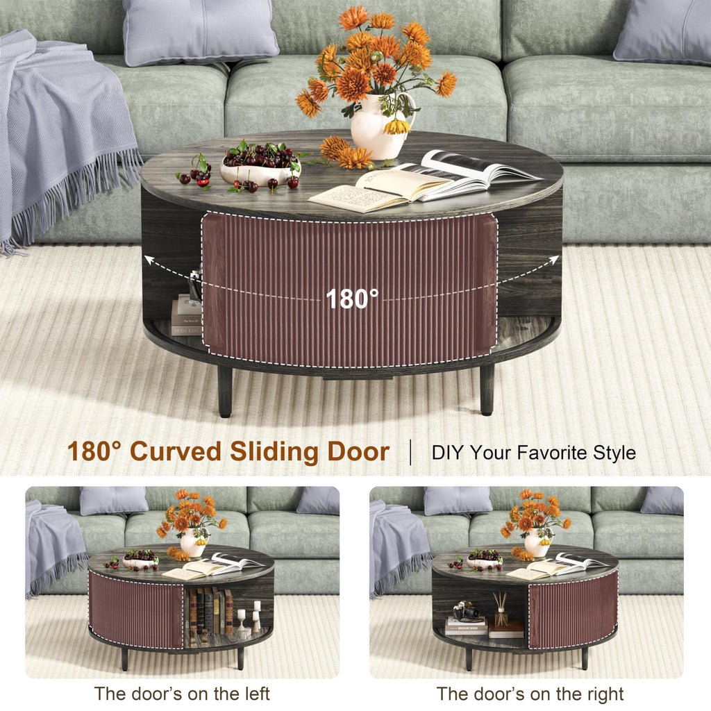 Round Coffee Table, 31.5" Lift-Top with Storage, Grey R70464