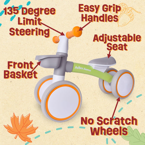 12-24 Month 4 Wheels Adjustable Seat Baby Balance Bike with Storage Basket I6805
