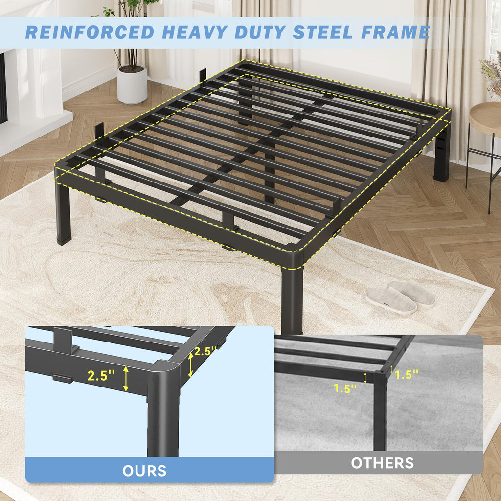 18 Inch Metal King Bed Frame with Steel Support V9695