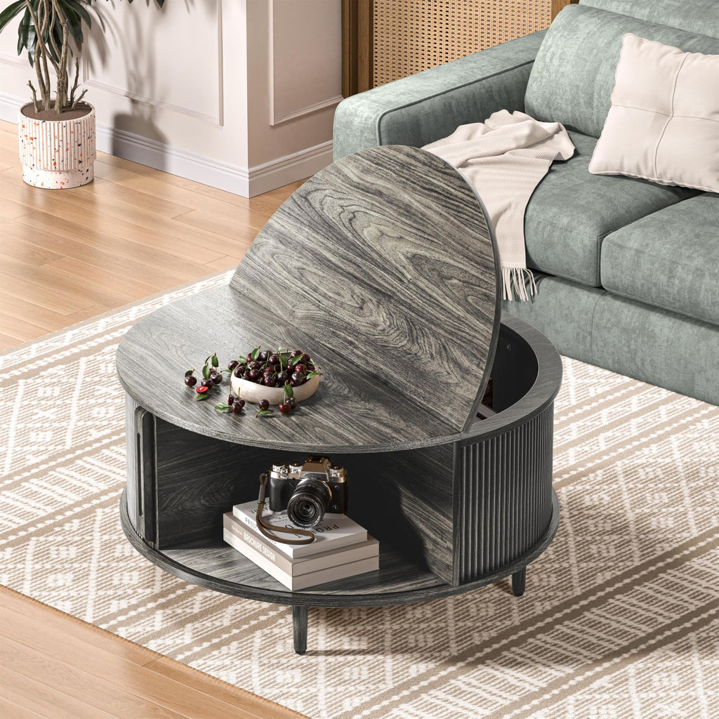 Round Coffee Table, 31.5" Lift-Top with Storage, Grey R70464