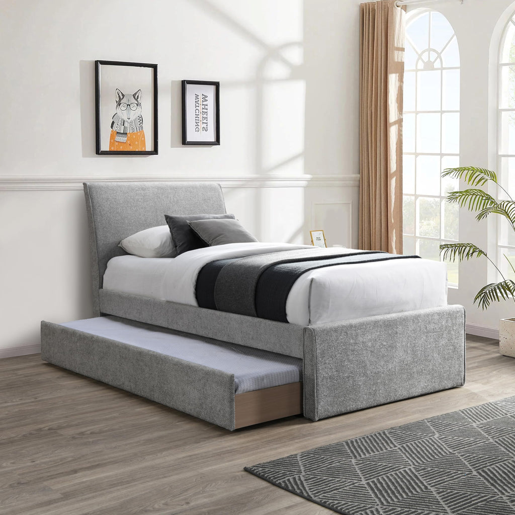 Grey Chenille Twin Trundle Bed D4225