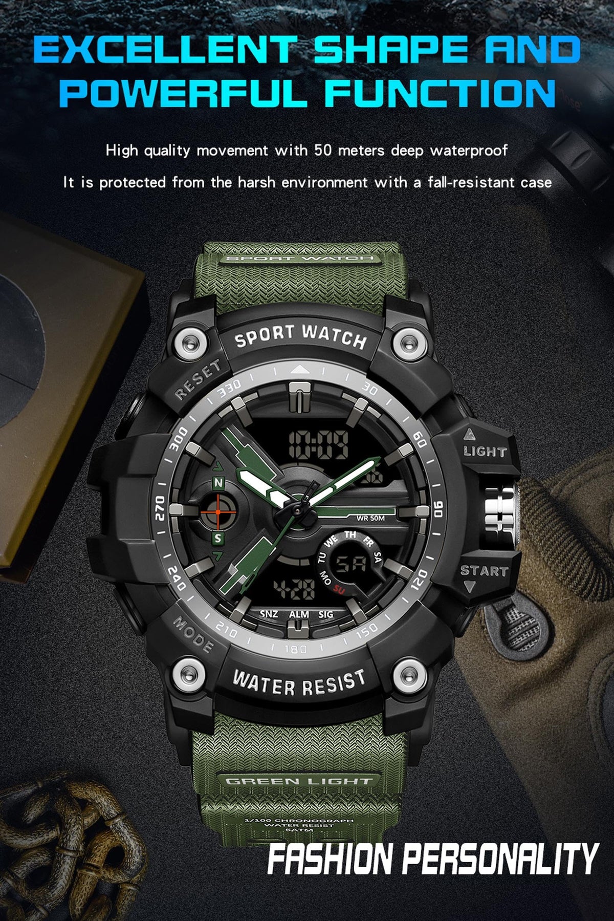 Waterproof Fluorescent Green Digital Watches D43889