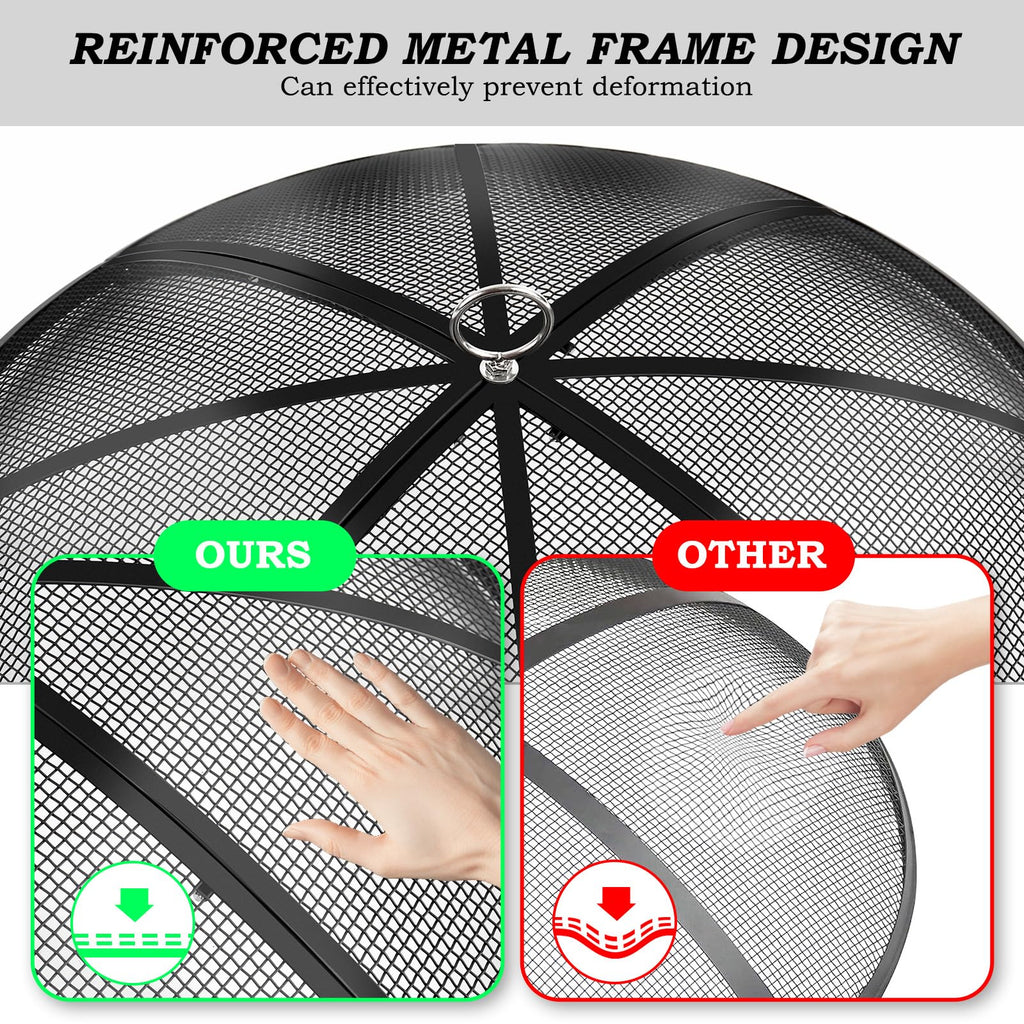 30 Inch Heavy Duty Metal Mesh Fire Pit Spark Screen with Handle & Poker K503