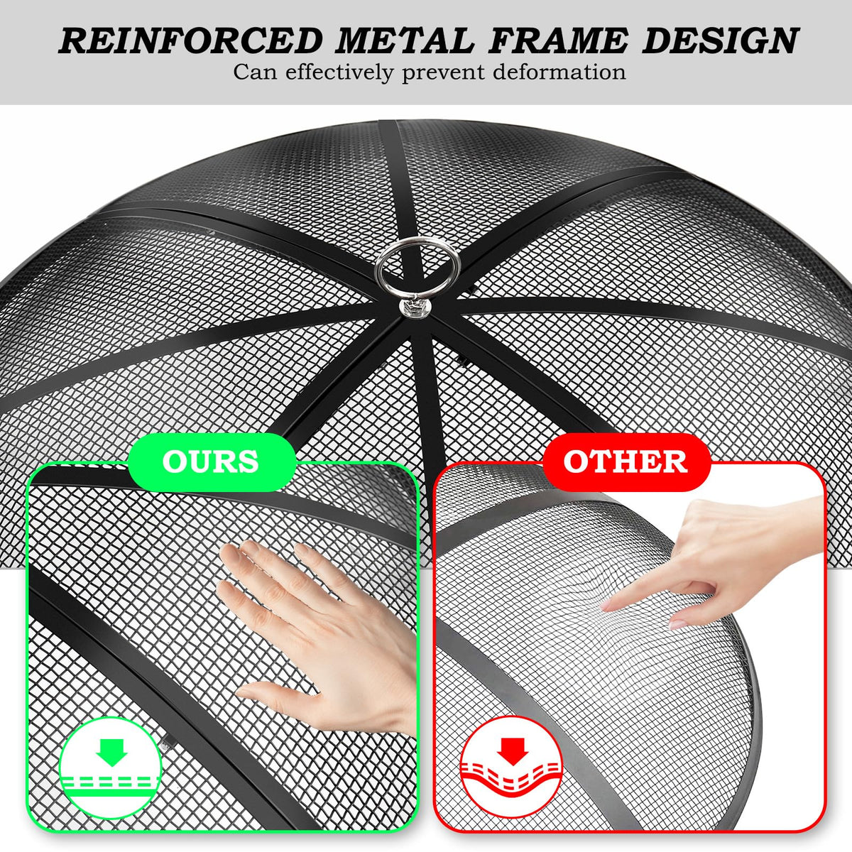 30 Inch Heavy Duty Metal Mesh Fire Pit Spark Screen with Handle & Poker K503