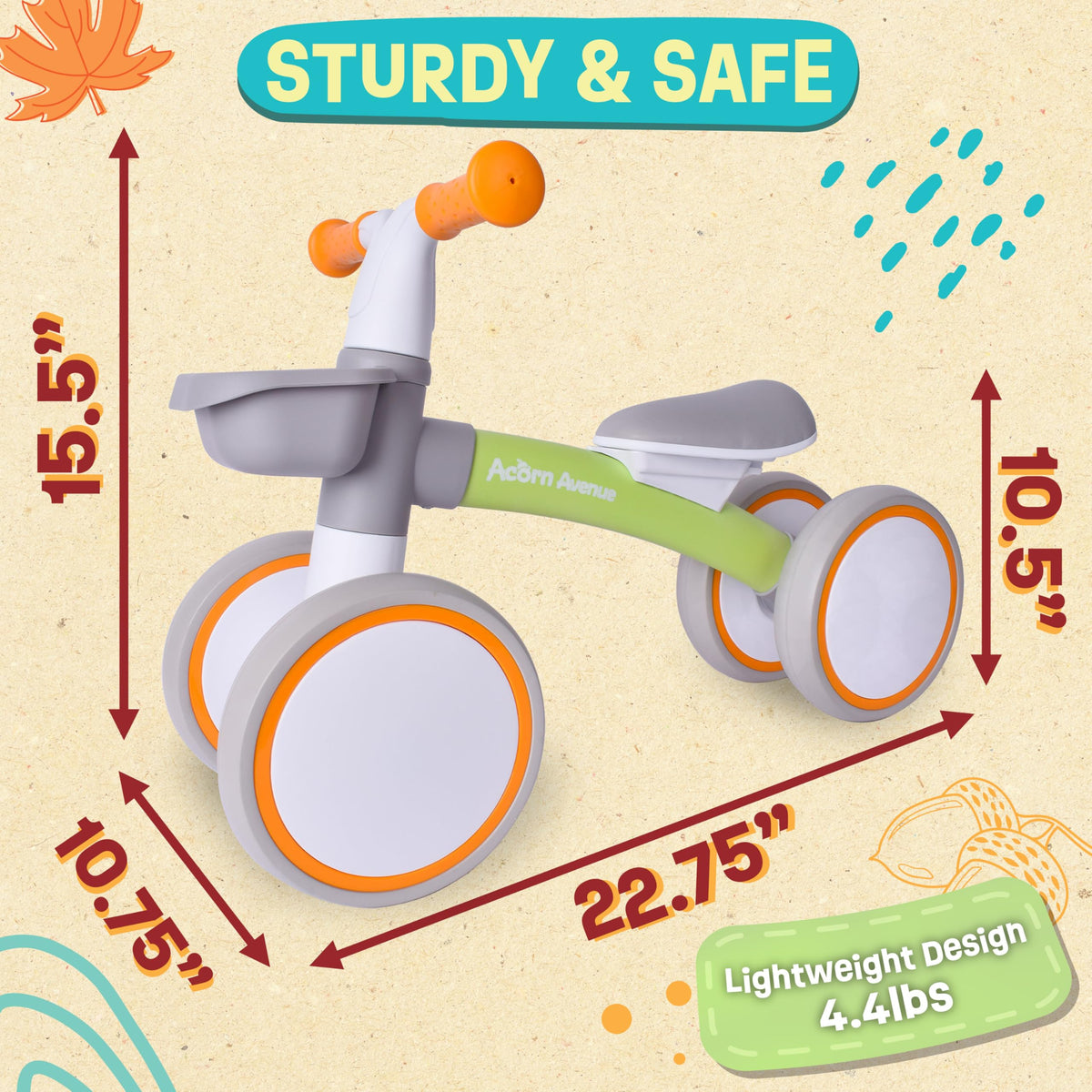 12-24 Month 4 Wheels Adjustable Seat Baby Balance Bike with Storage Basket I6805